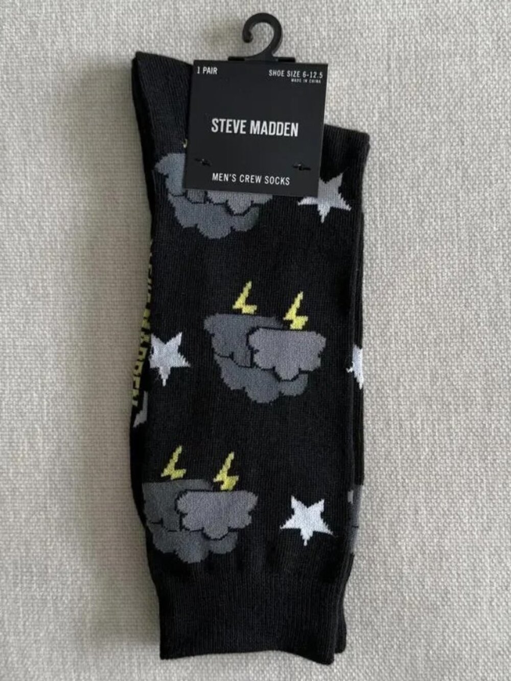STEVE MADDEN Men's Storm Cloud Lightning Crew Socks